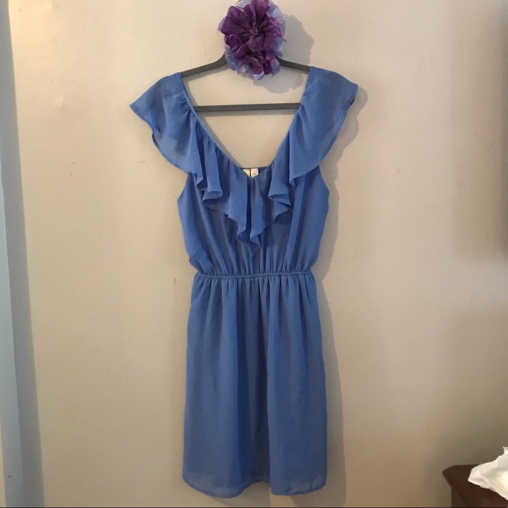 Periwinkle flowy cocktail dress